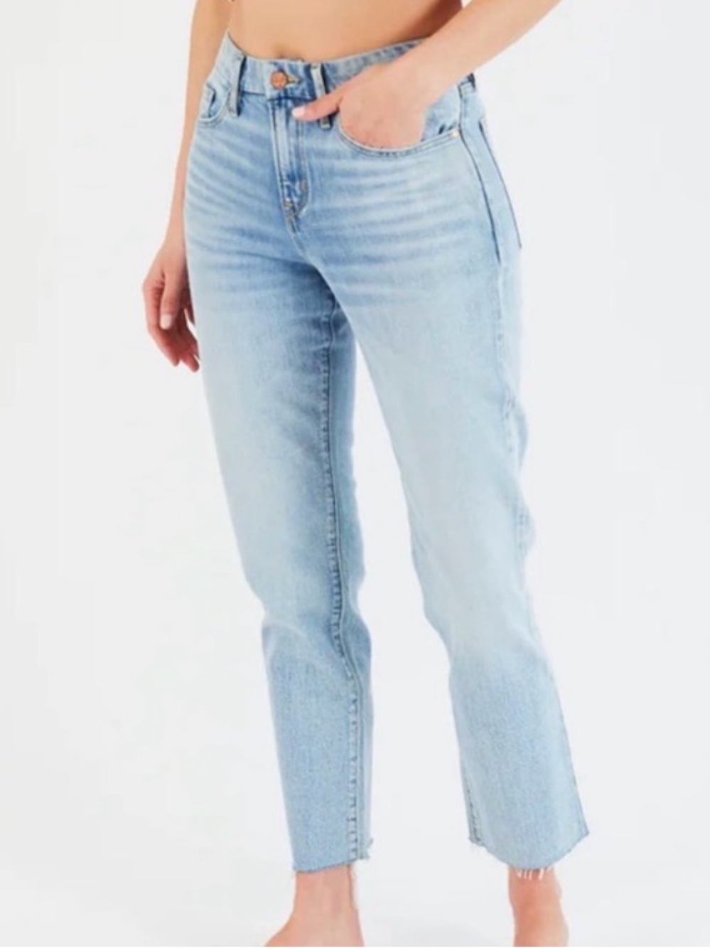 Porter Blue Rebel Straight Jeans Blue Distressed Stretch Ankle Fray Women’s 30